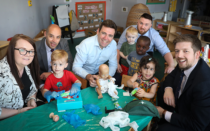 Mayor Andy Burnham at Co-op Childcare in Wythenshawe 