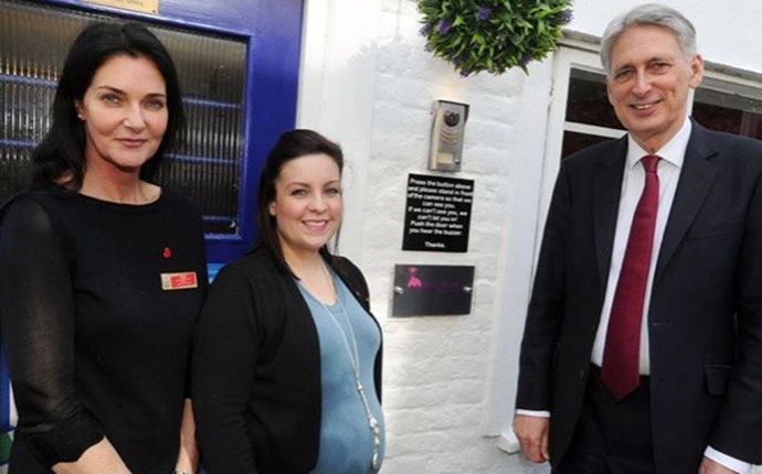 Philip Hammond with staff at Monkey Puzzle Weybridge